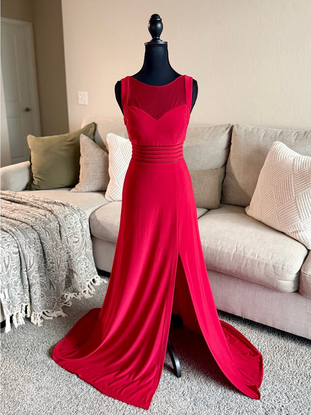 Red Sleeveless Evening Gown with Front Slit
